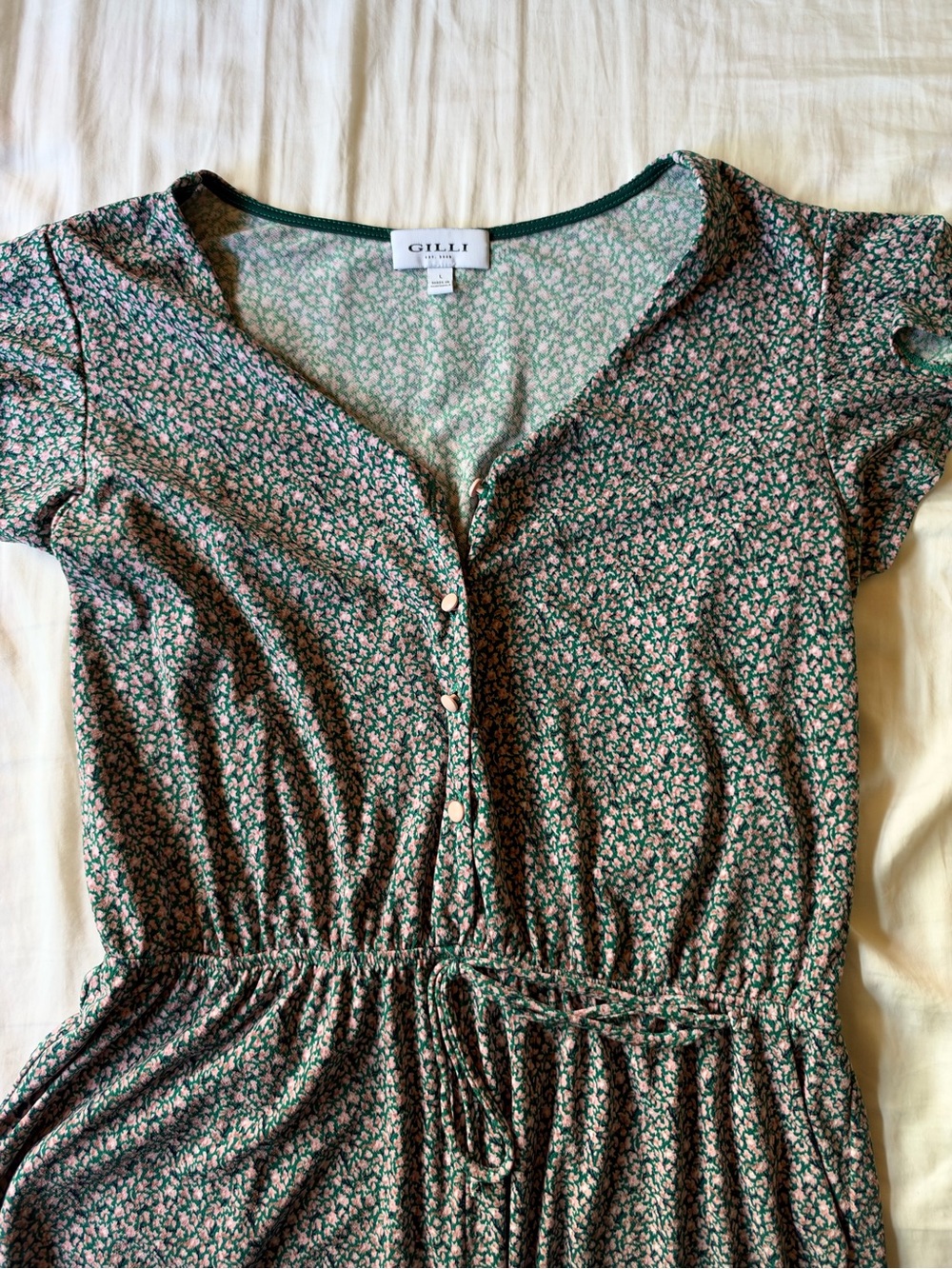 GILLI Green Floral Drawstring Women's Romper (Shorts)